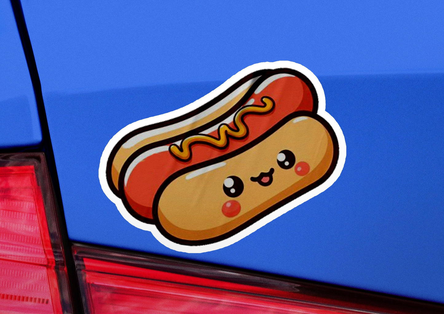 a close up of a hot dog on a car