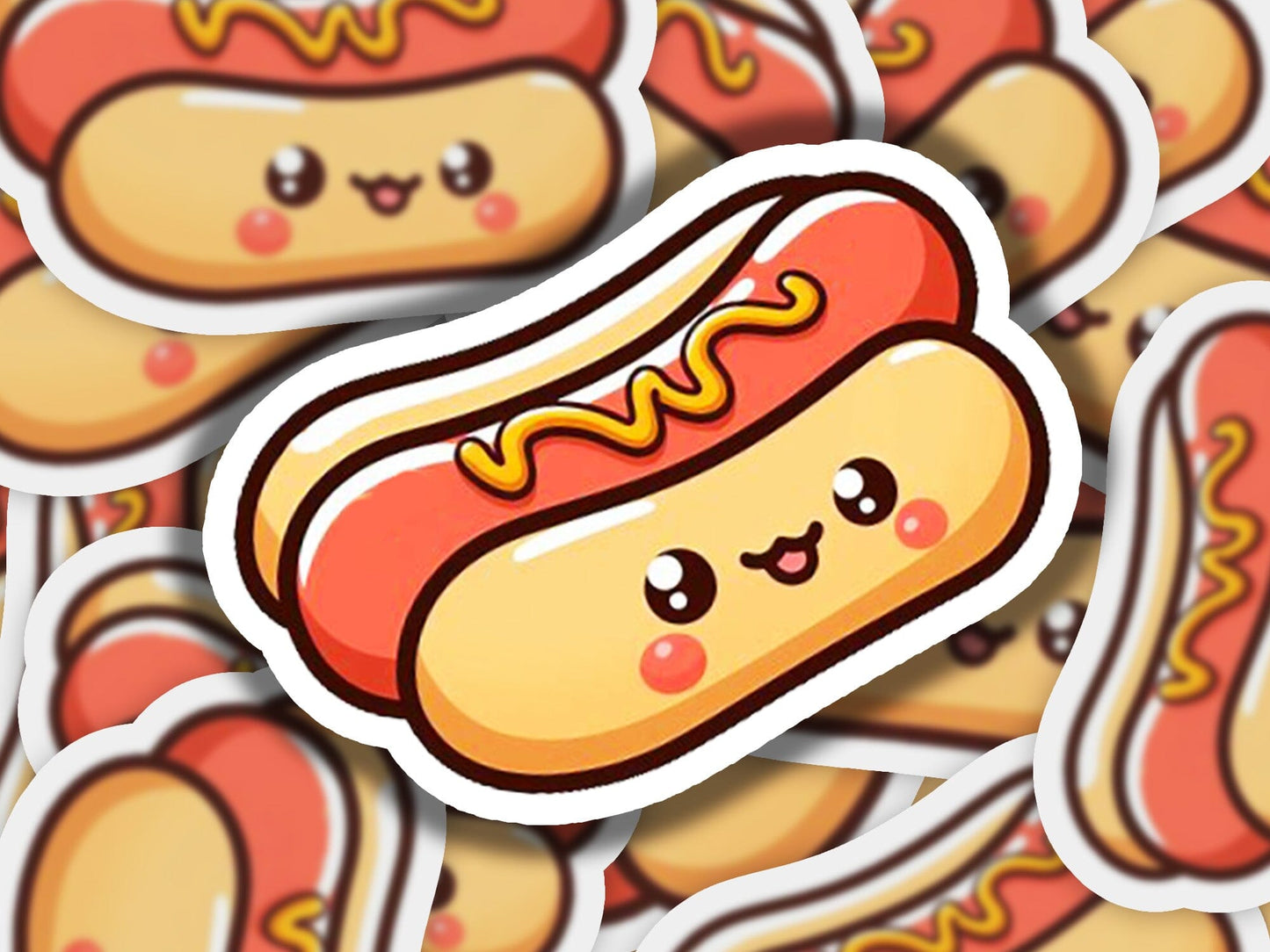 a sticker of a hot dog surrounded by other stickers