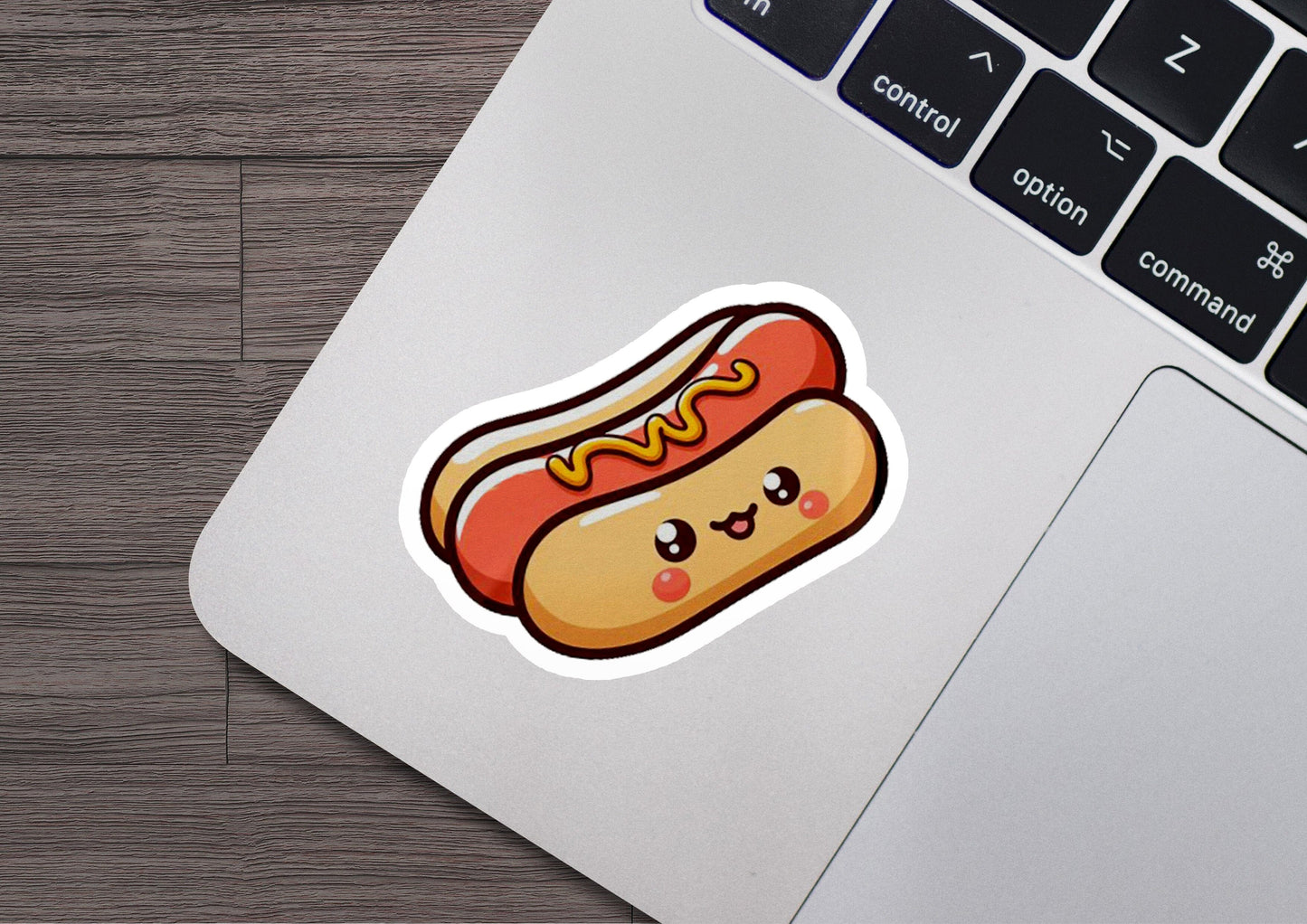 a sticker of a hot dog on a laptop