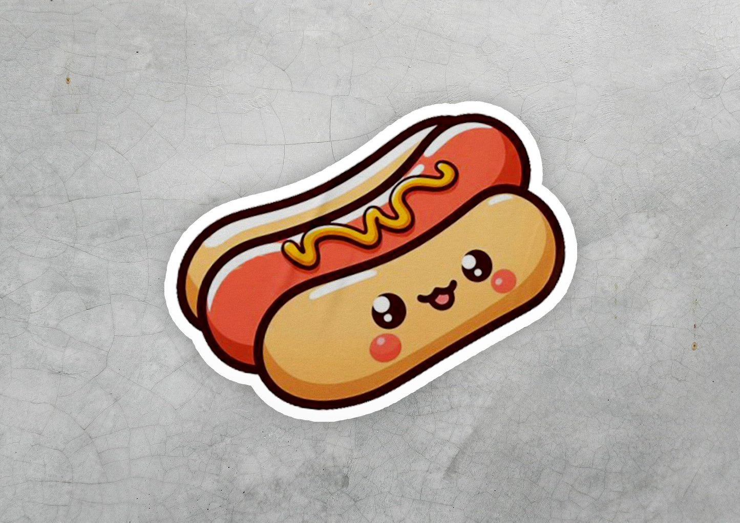 a sticker of a hot dog with ketchup and mustard