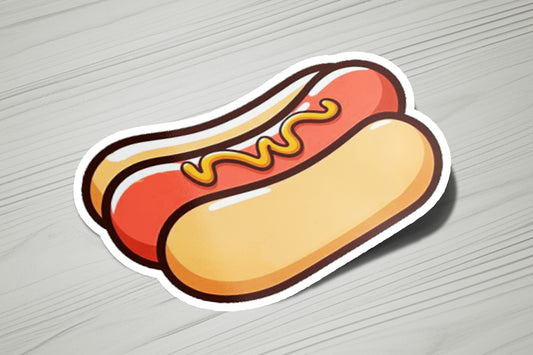 a sticker with a hot dog on it