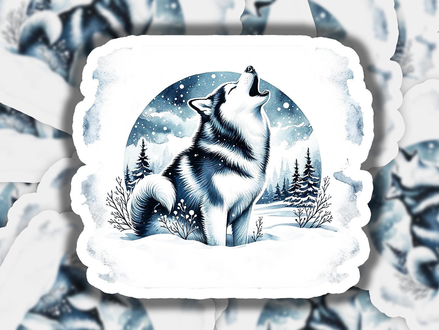 a drawing of a wolf sitting in the snow