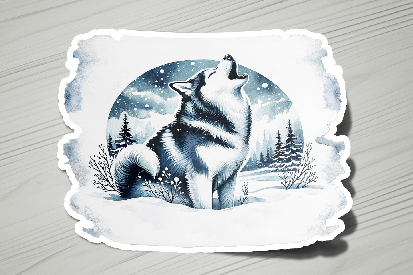 a drawing of a wolf sitting in the snow