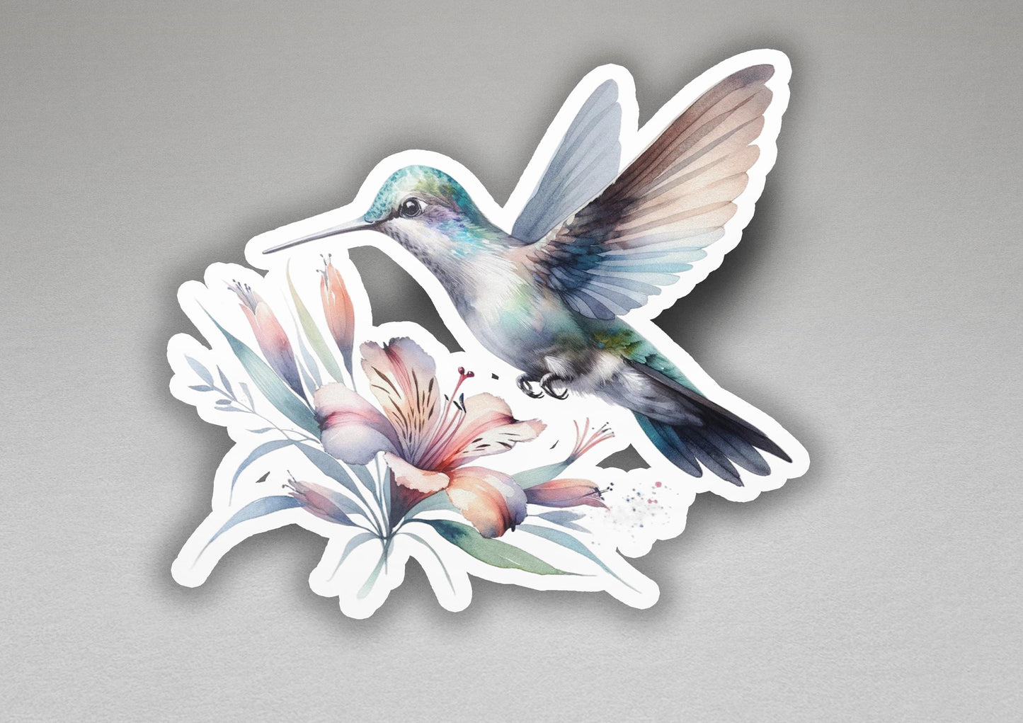 a sticker of a hummingbird flying over a flower
