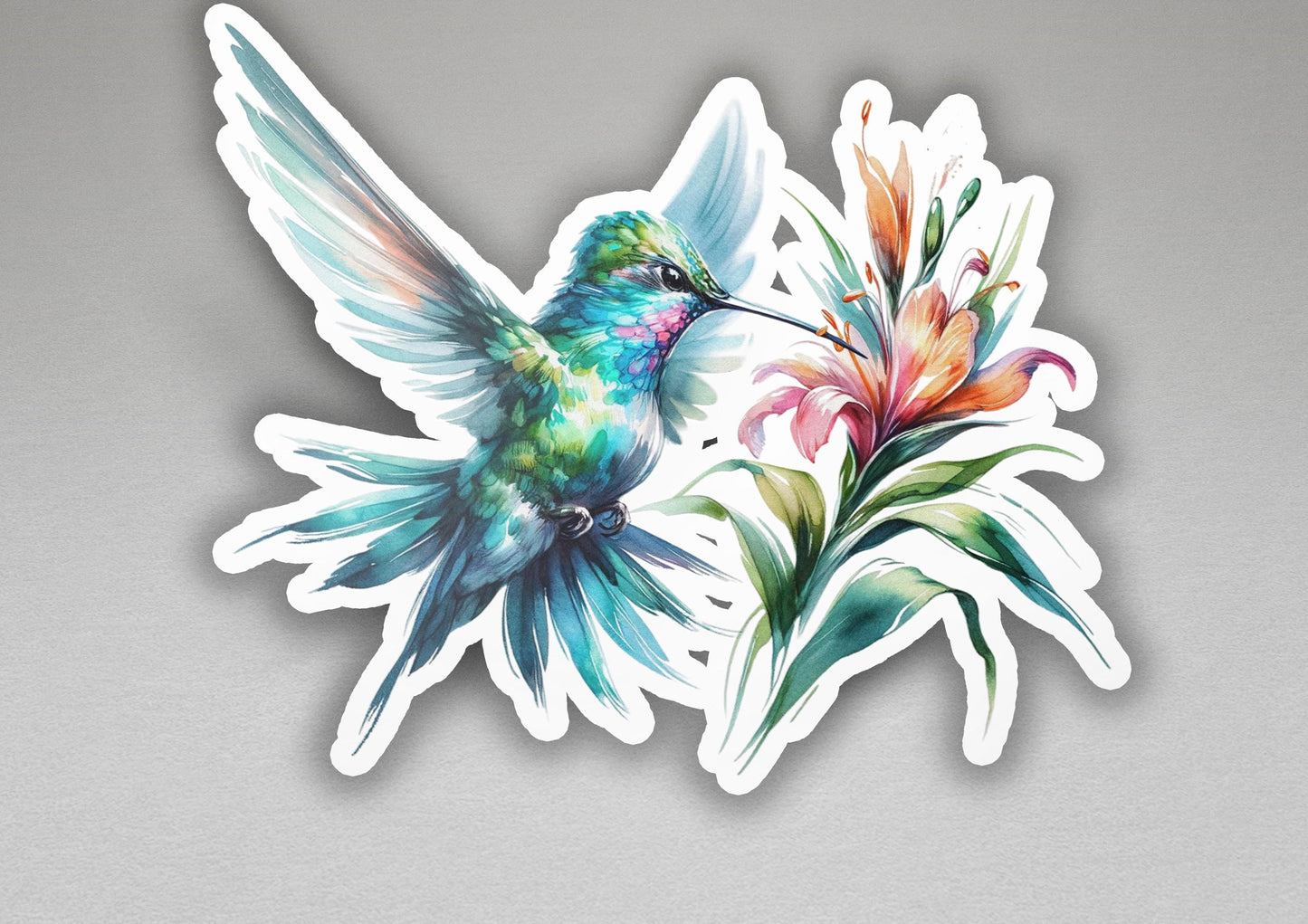 a sticker of a bird with a flower in its beak