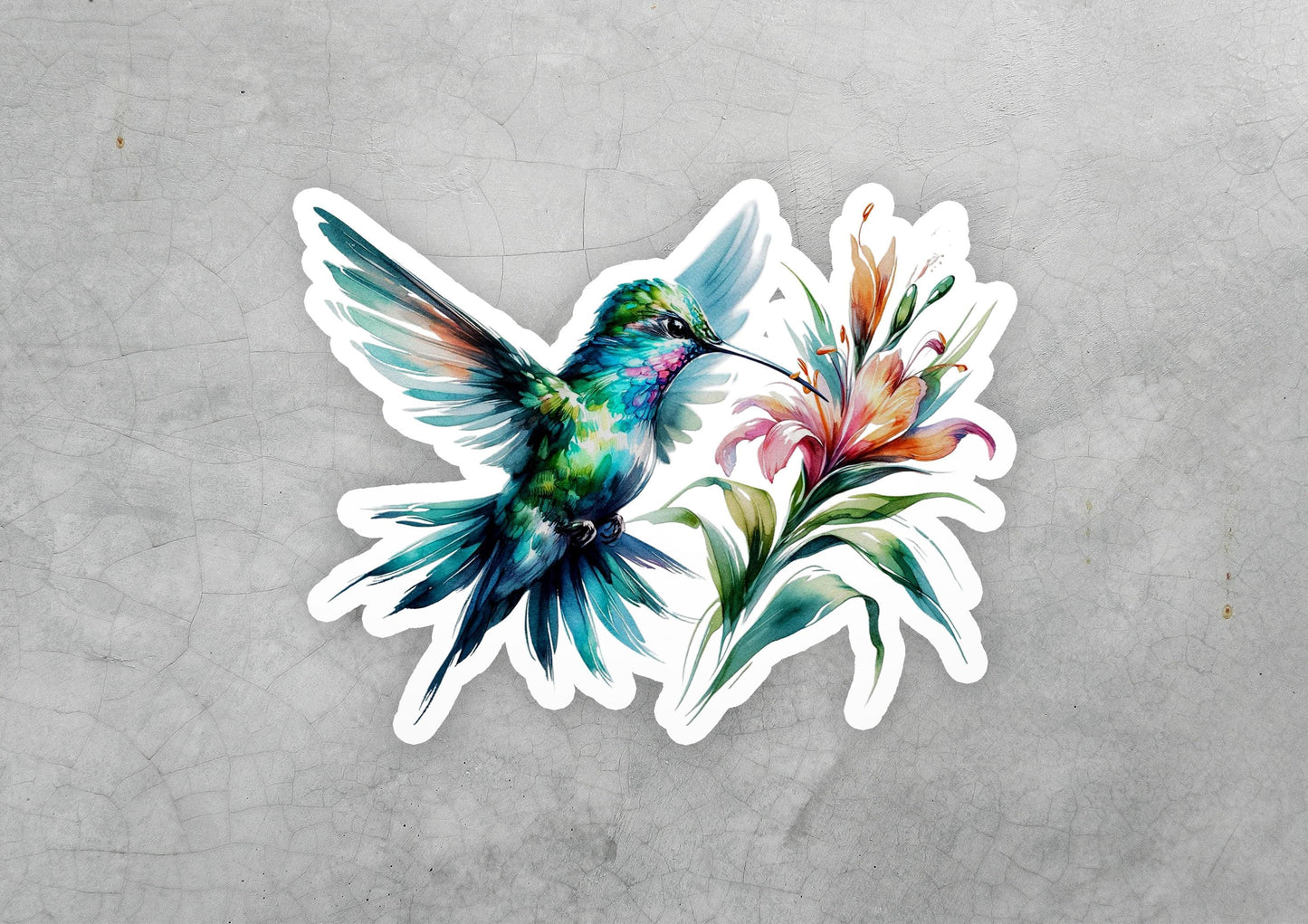 a sticker of a hummingbird with flowers on it