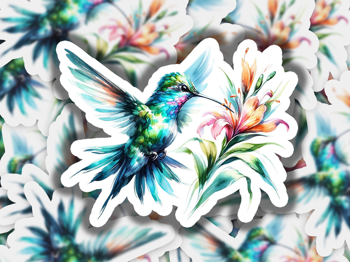 a sticker of a hummingbird on a flower