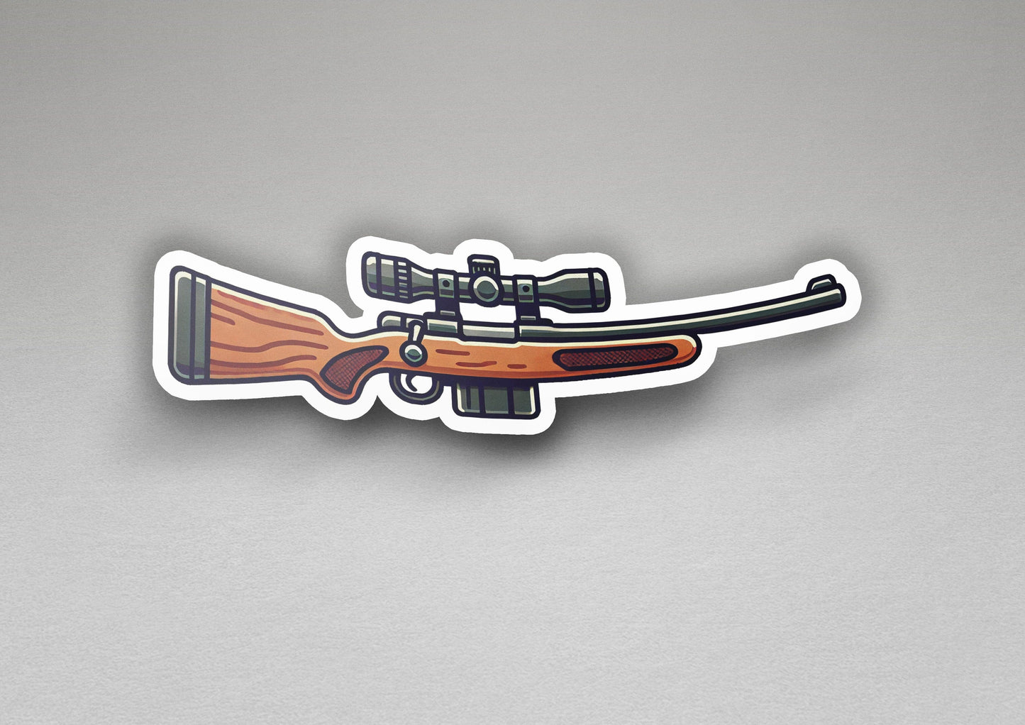 a sticker of a rifle with a scope on it