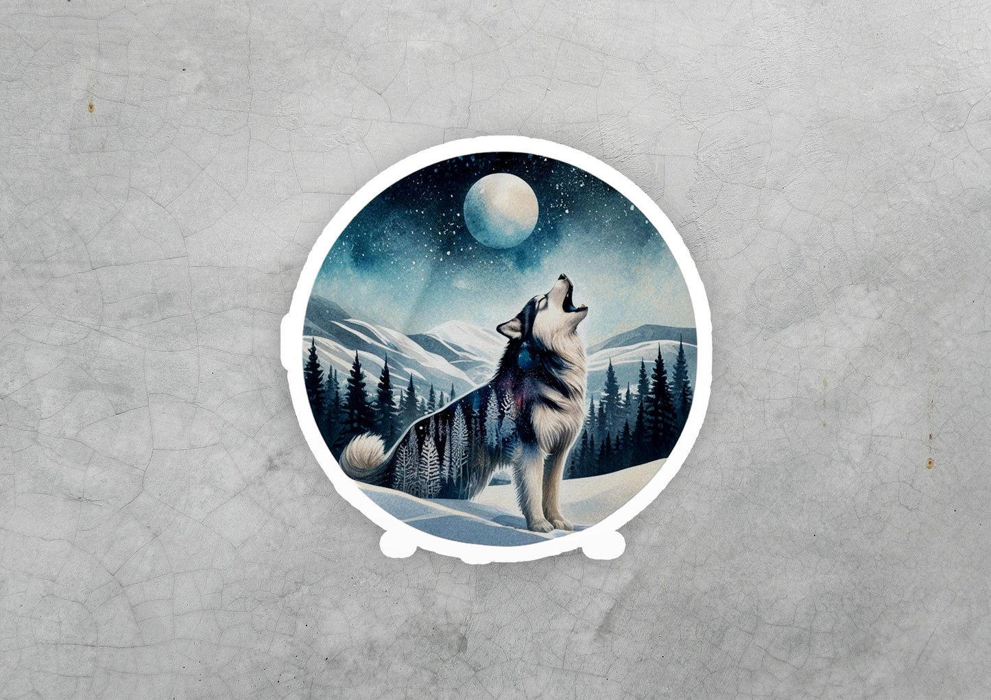 a picture of a wolf with a full moon in the background
