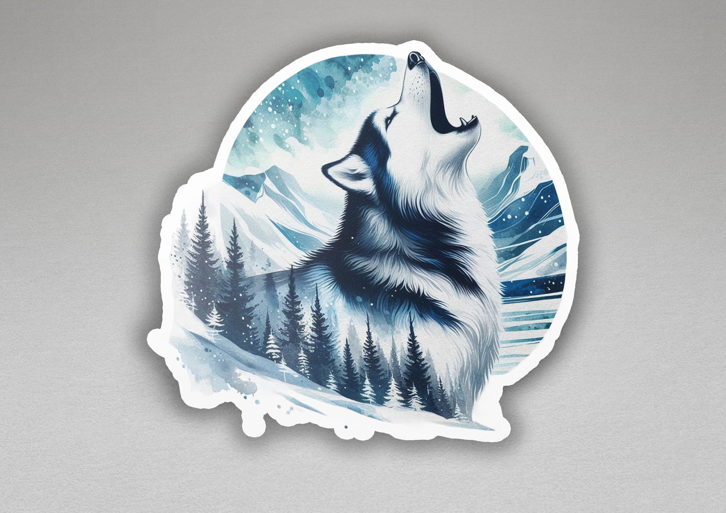 a sticker with a picture of a wolf on it