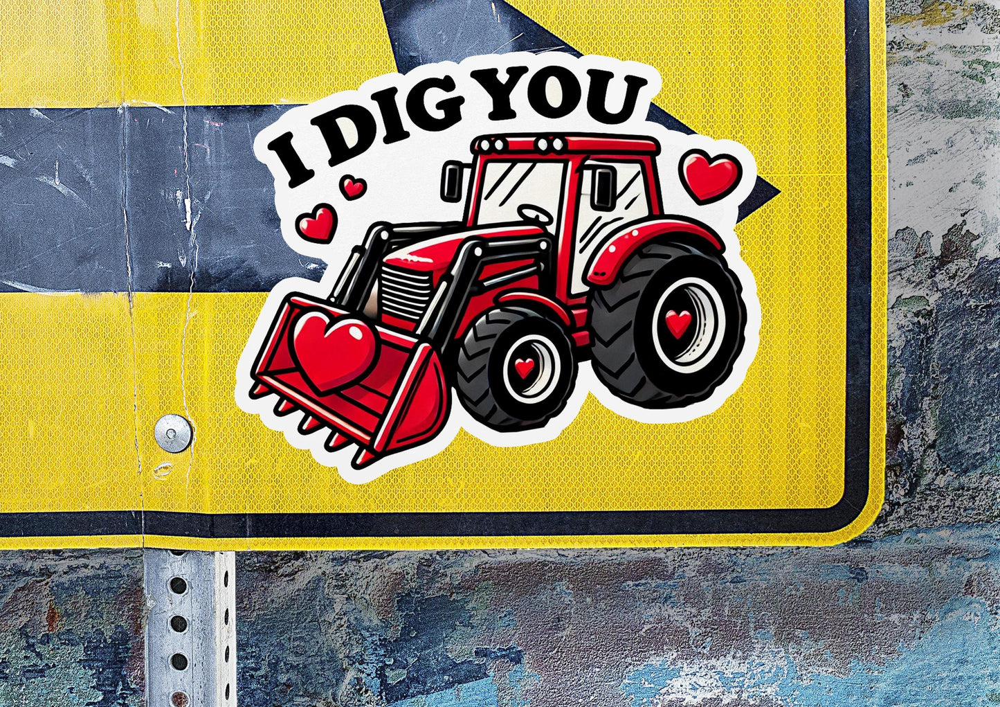 a sticker of a tractor with a heart on it