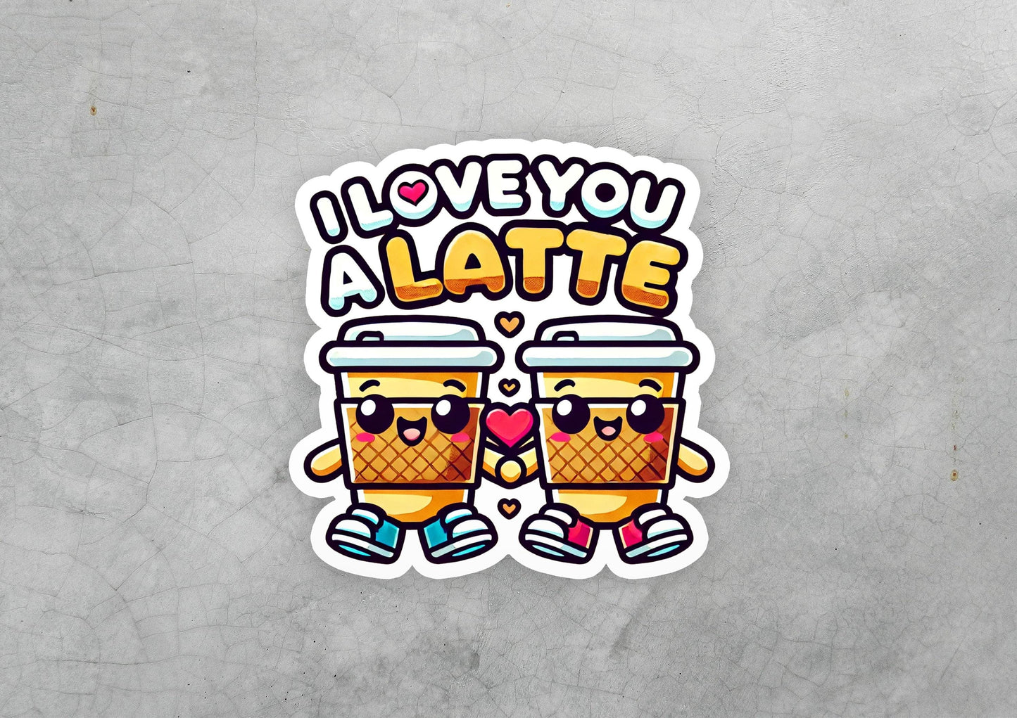 a couple of stickers that say i love you a latte