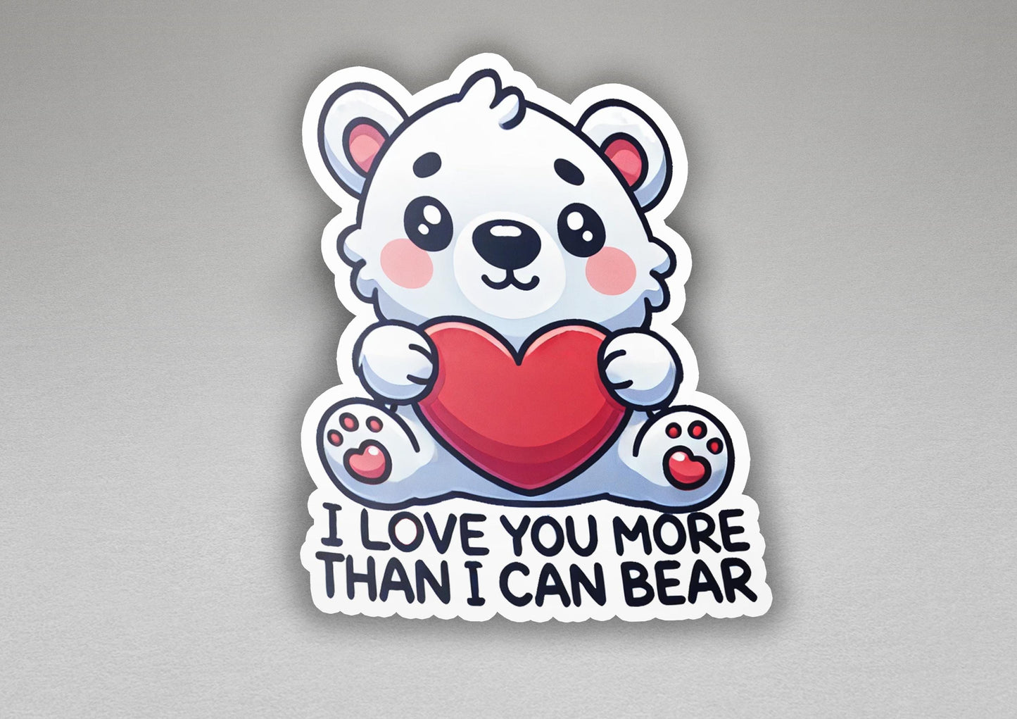 a sticker with a bear holding a heart