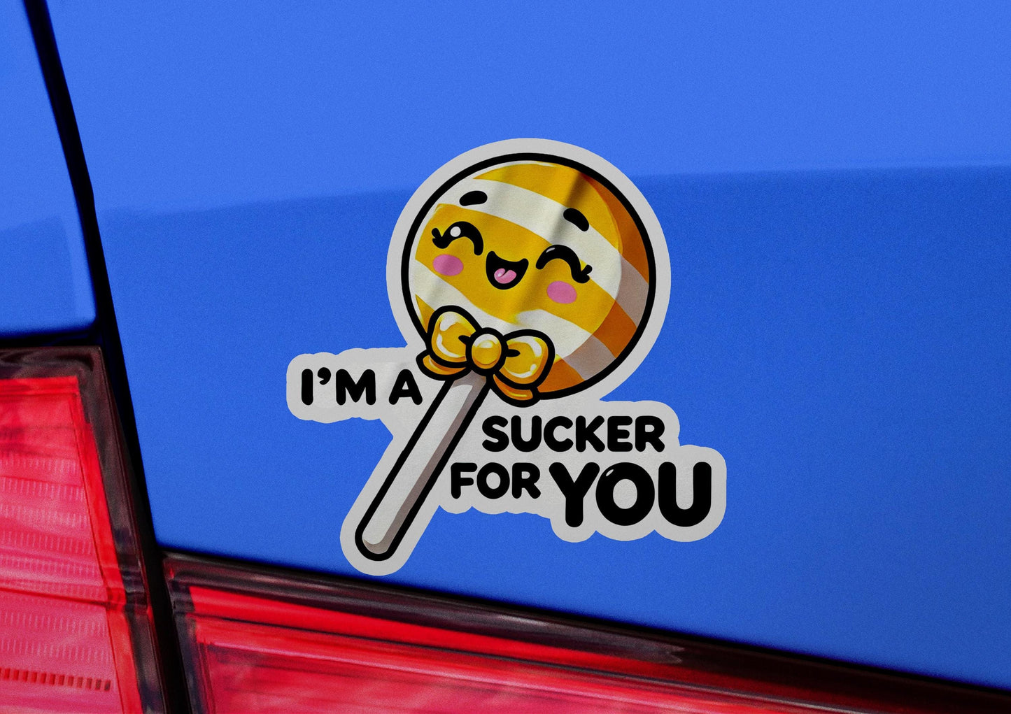 a sticker on the back of a car that says i'm a sucker