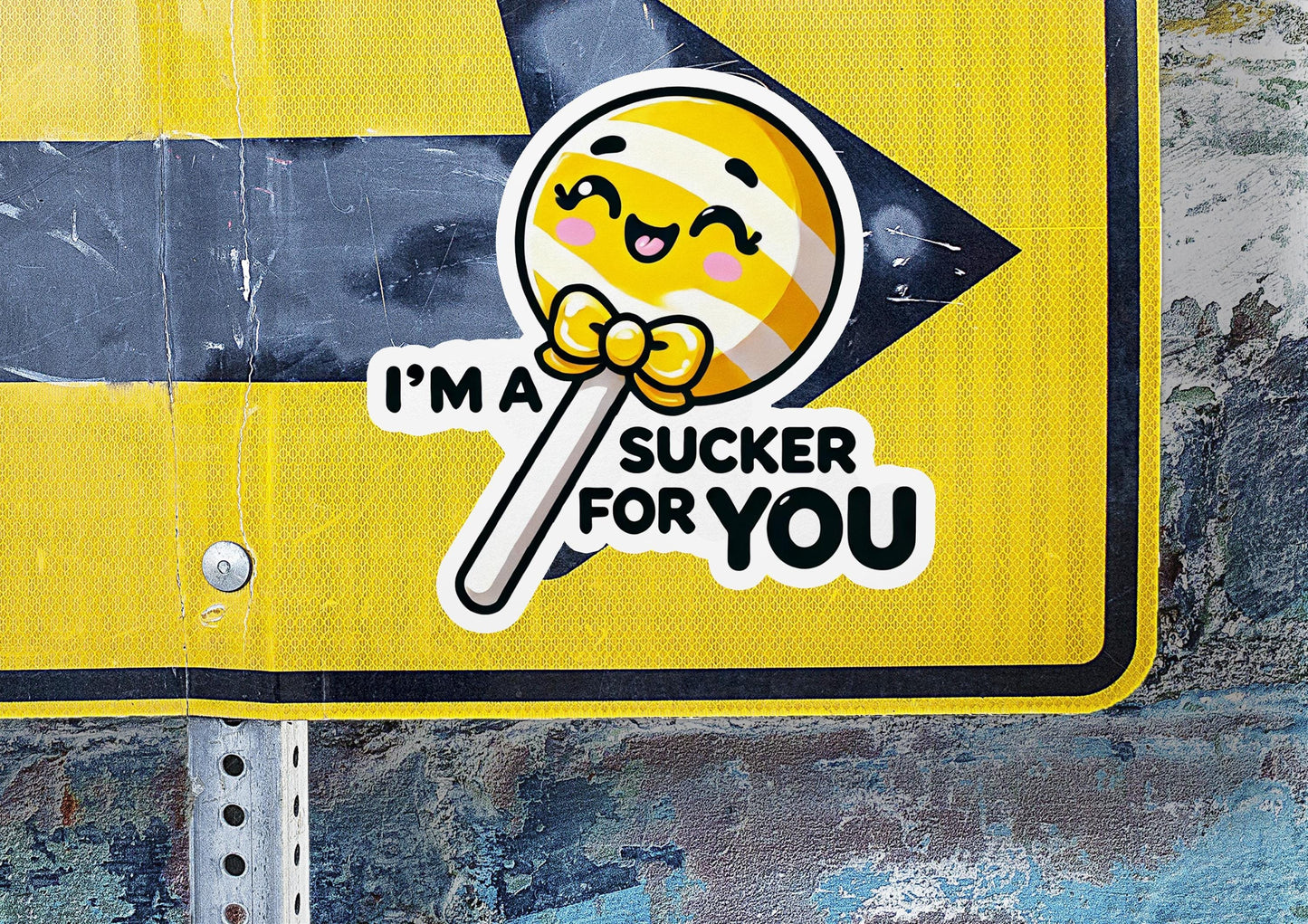 a sticker on a street sign that says i'm a sucker for you