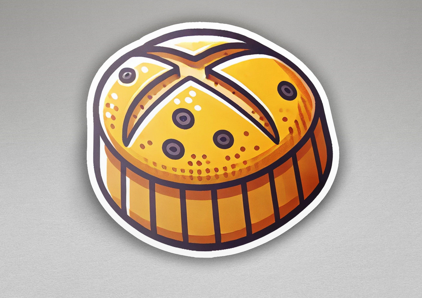 a sticker with a picture of a basket of bread