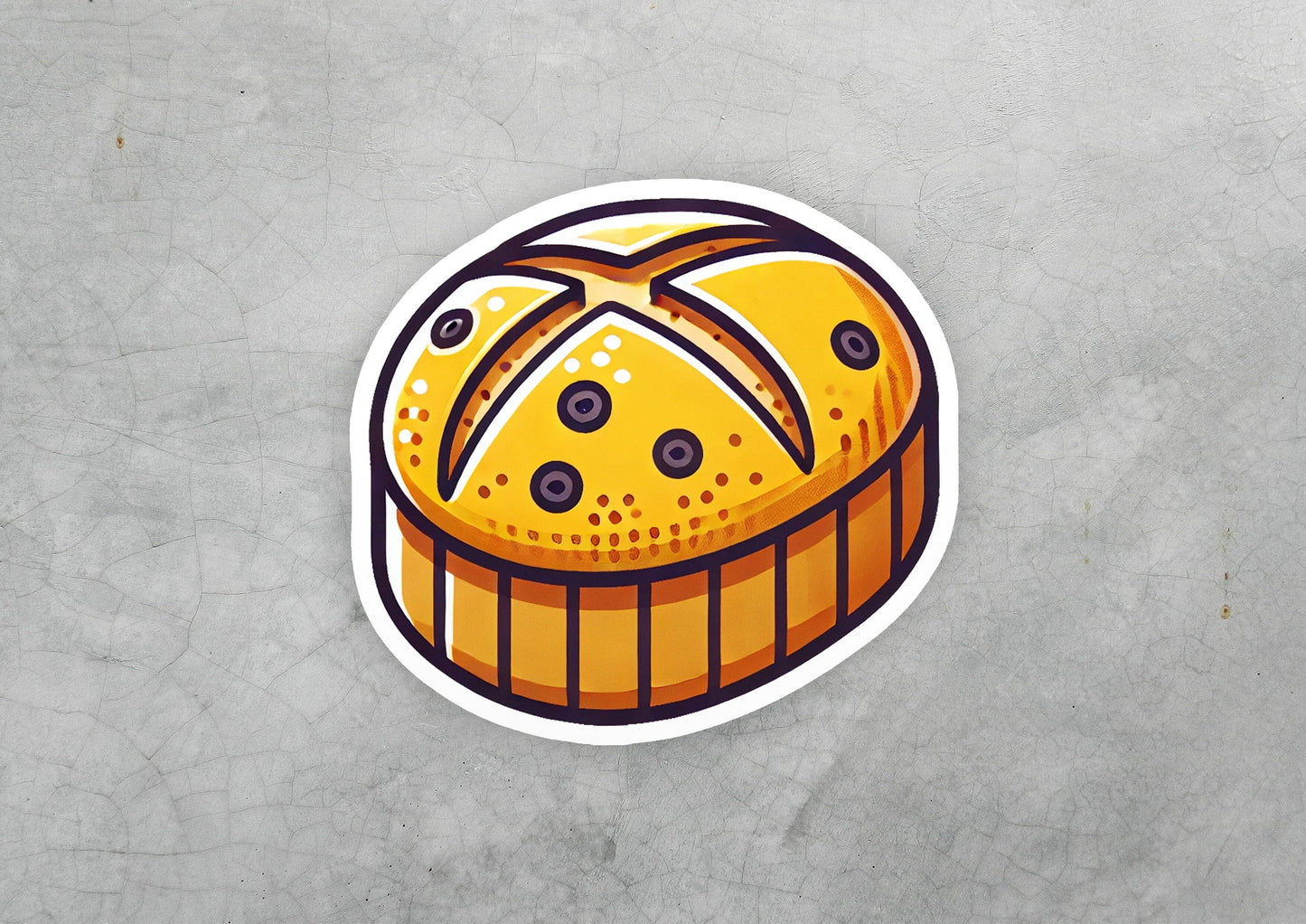 a sticker with a picture of a loaf of bread