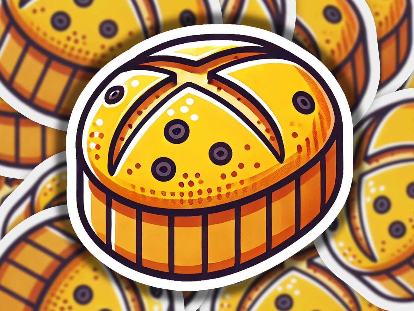 a sticker of a bunch of yellow bread