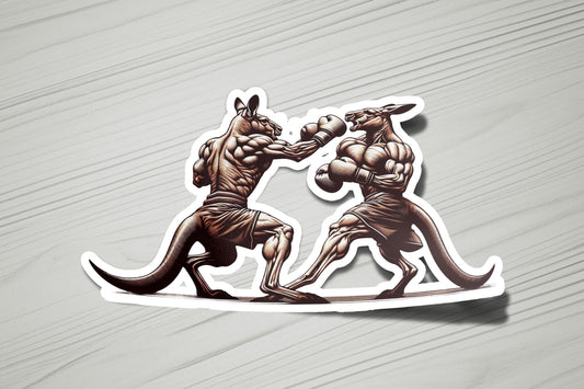 a sticker of two kangaroos fighting each other