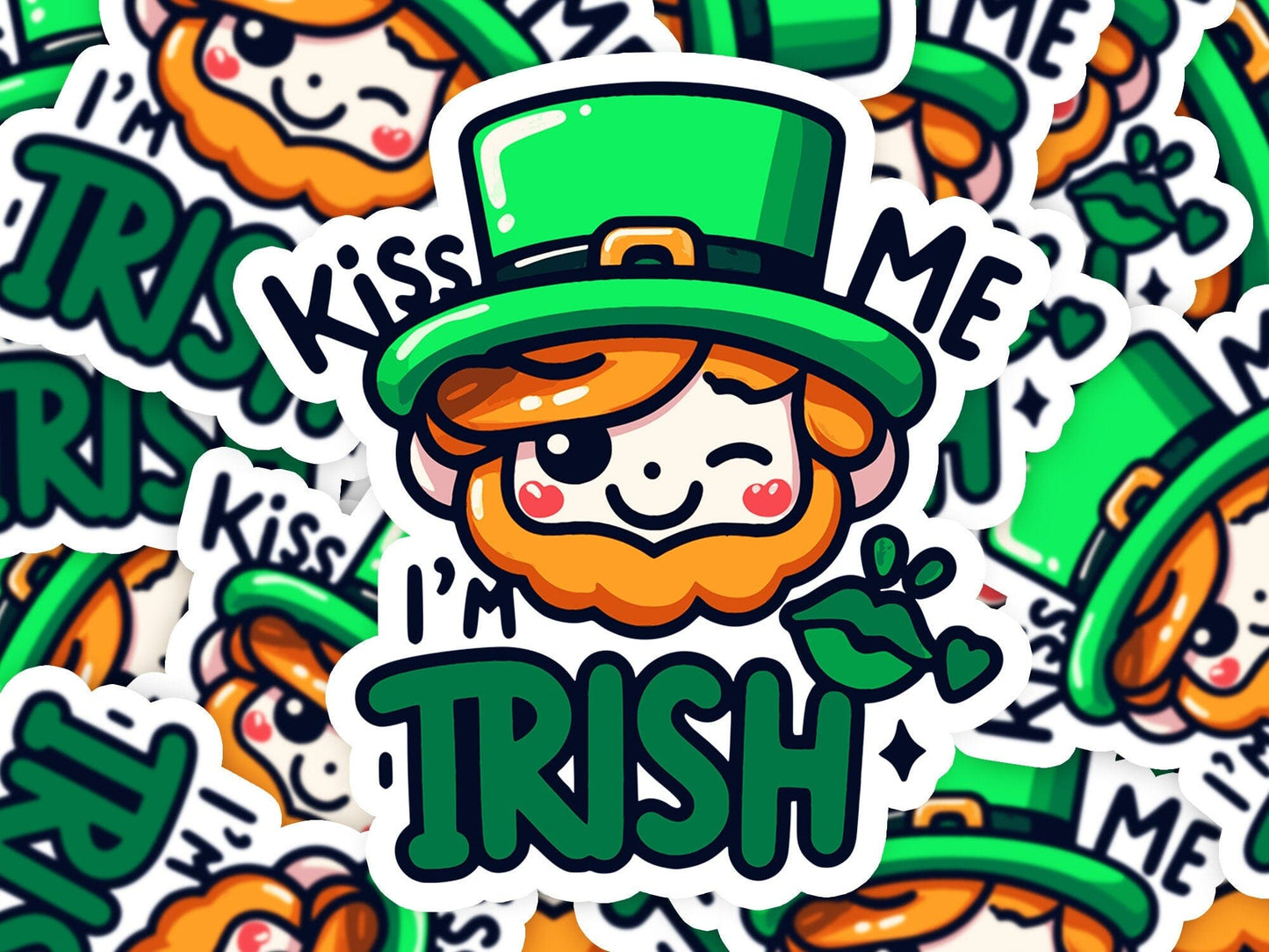 Kiss Me Im Irish Vinyl Sticker | Dishwasher Safe & Durable | Custom Sizes | Fast Shipping | Made in USA Fiesta Doodle waterproof vinyl sticker. dishwasher safe outdoor sticker.
