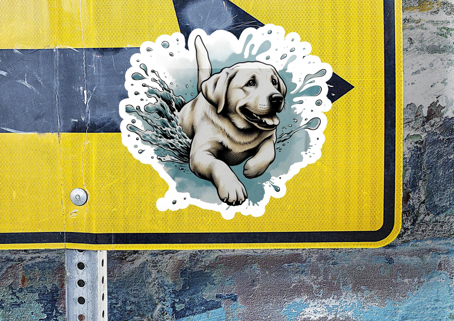 a yellow sign with a picture of a dog on it