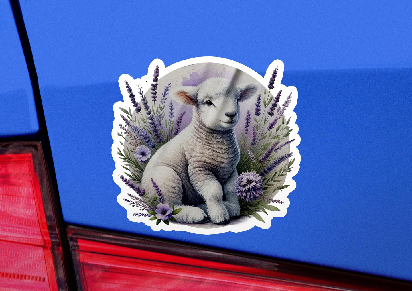 a lamb sticker on the back of a car
