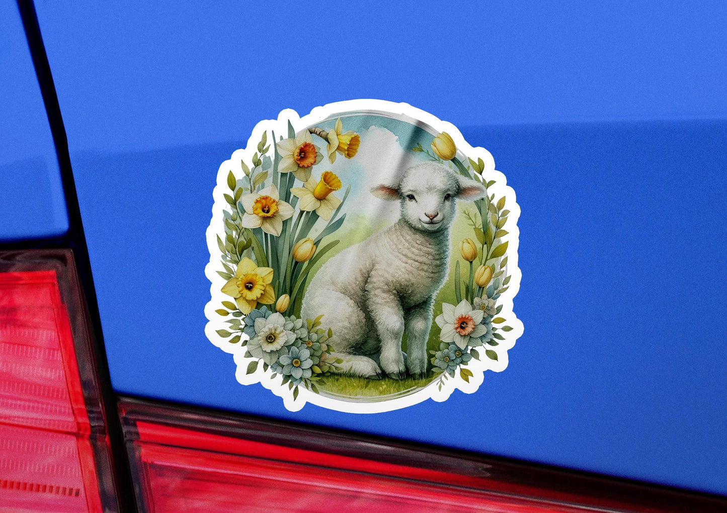 a sticker with a picture of a sheep on it