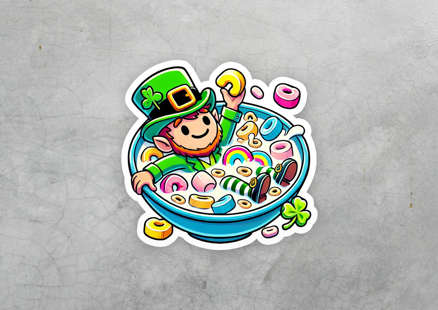 a st patrick's day sticker with a lepreite in a pot