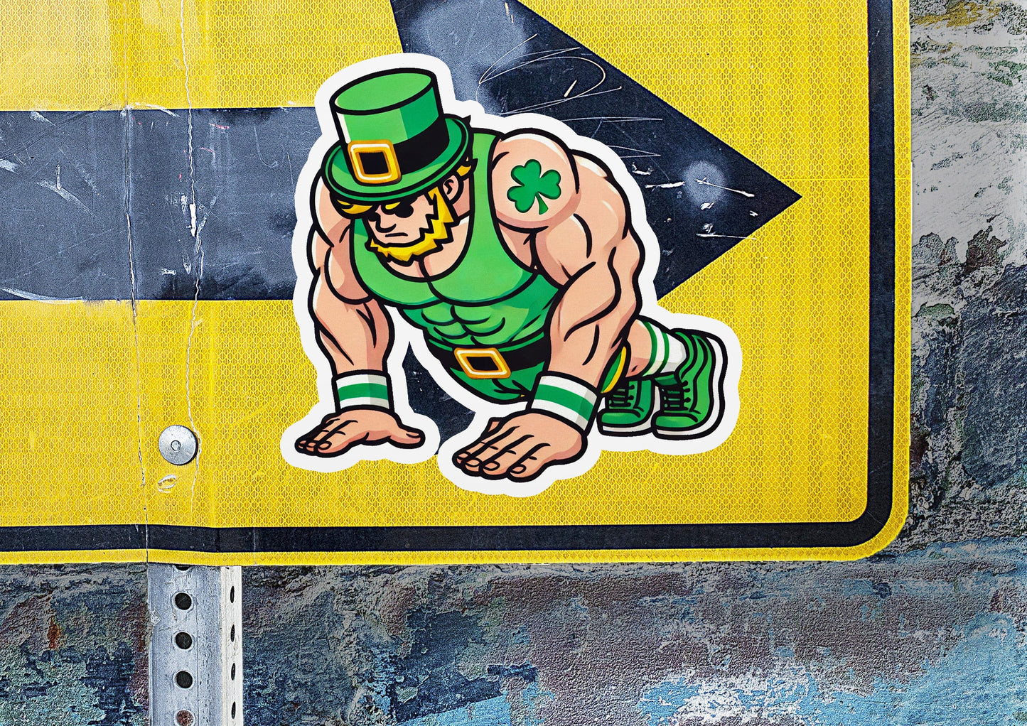a st patrick's day sticker on a street sign