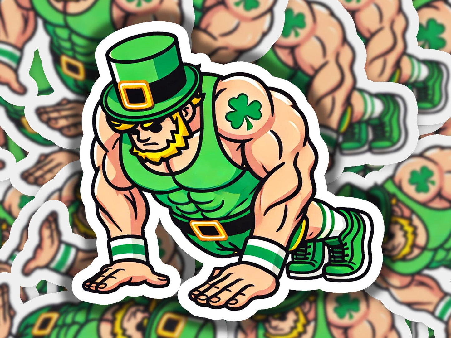 a sticker of a man with a green hat and green pants