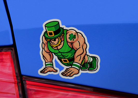 a st patrick's day sticker on the back of a car