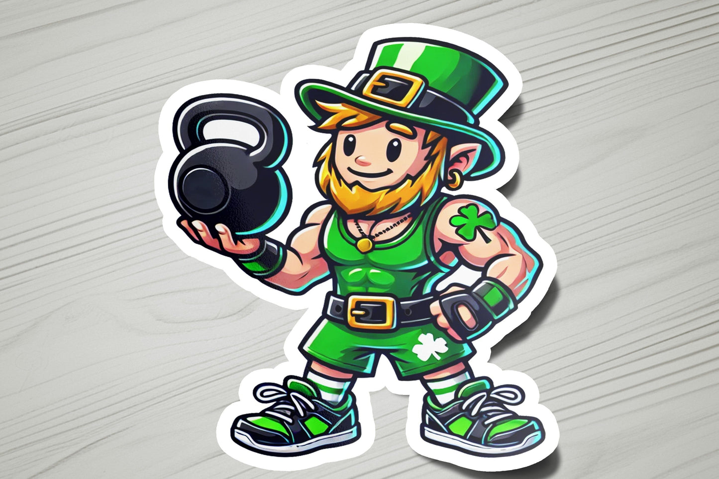 a st patrick's day sticker with a man holding a kettle