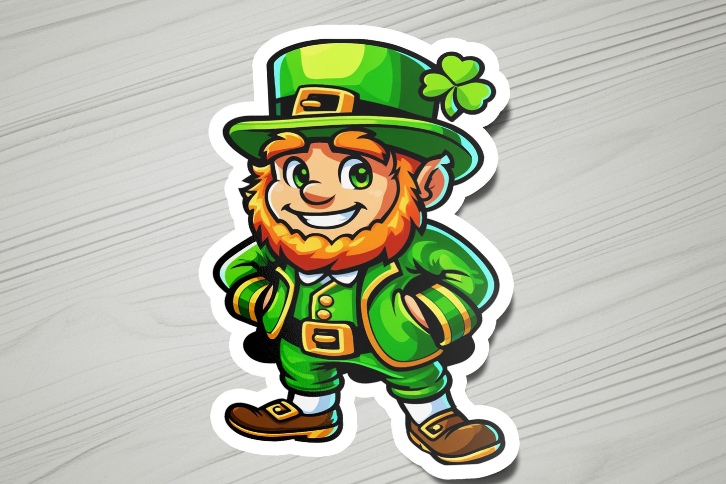 a st patrick's day sticker with a lepreite