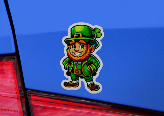 a car with a sticker of a st patrick's day lepreti