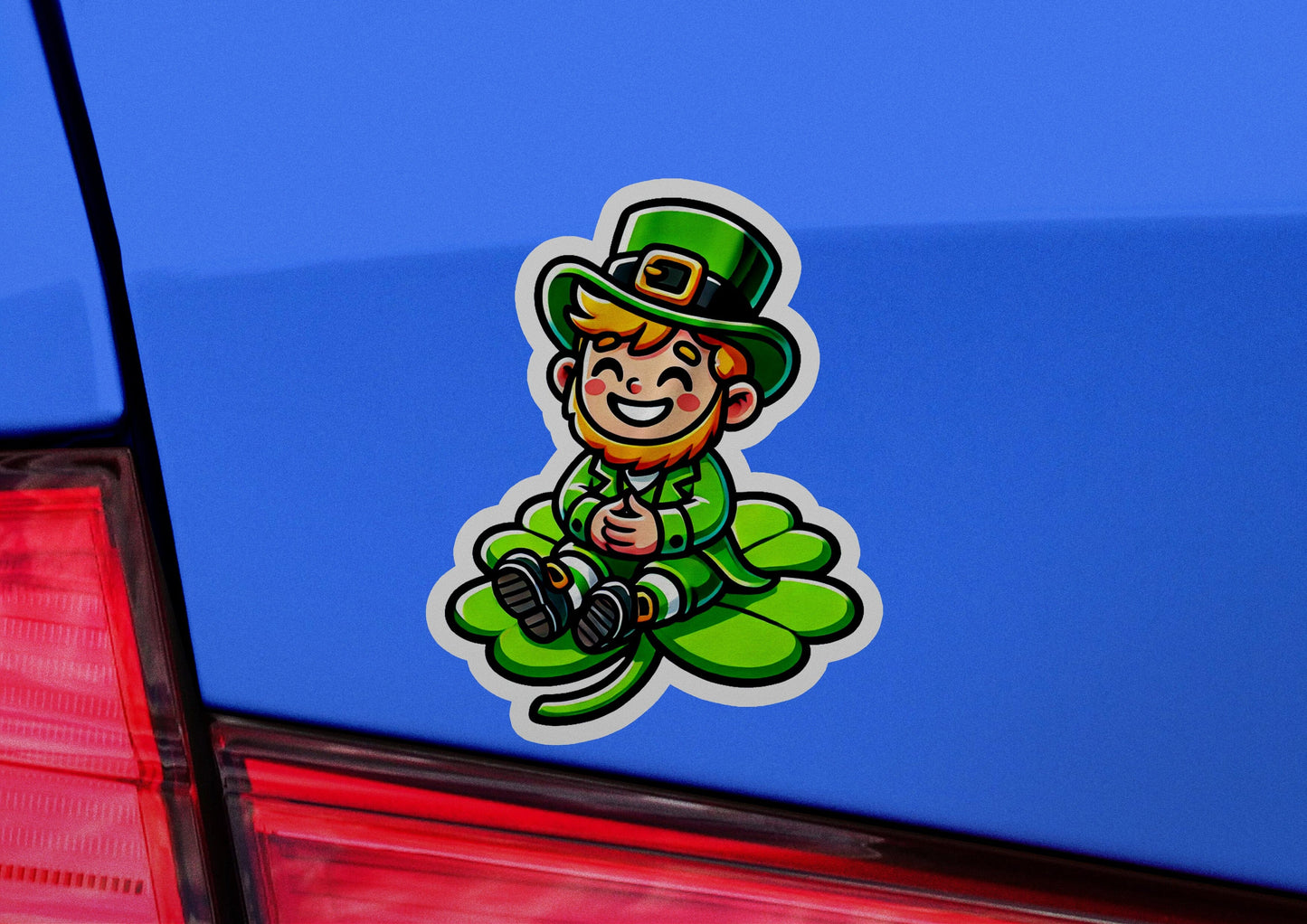 a st patrick's day sticker on the back of a car