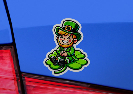 a st patrick's day sticker on the back of a car