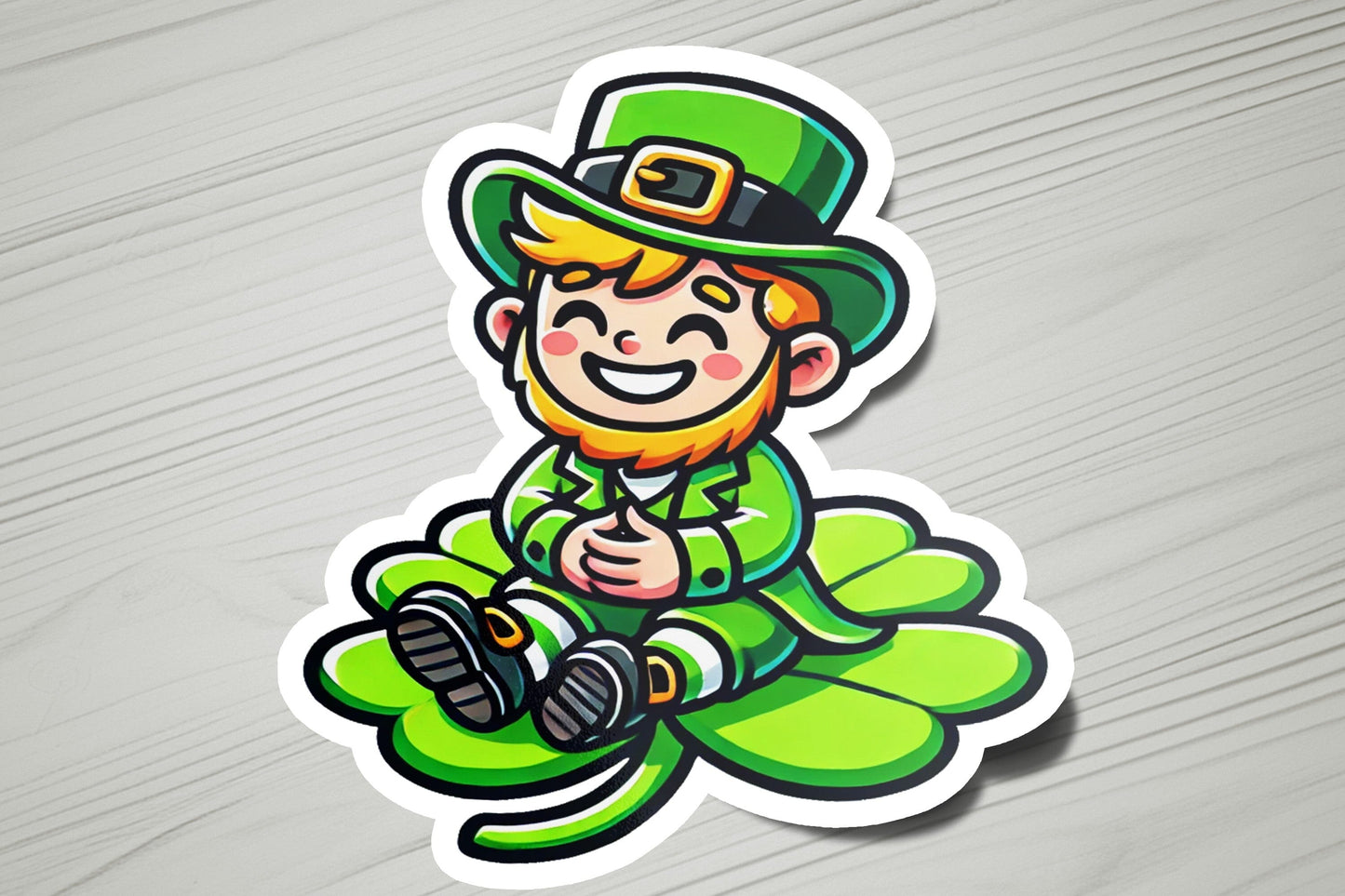 a st patrick's day sticker on a table