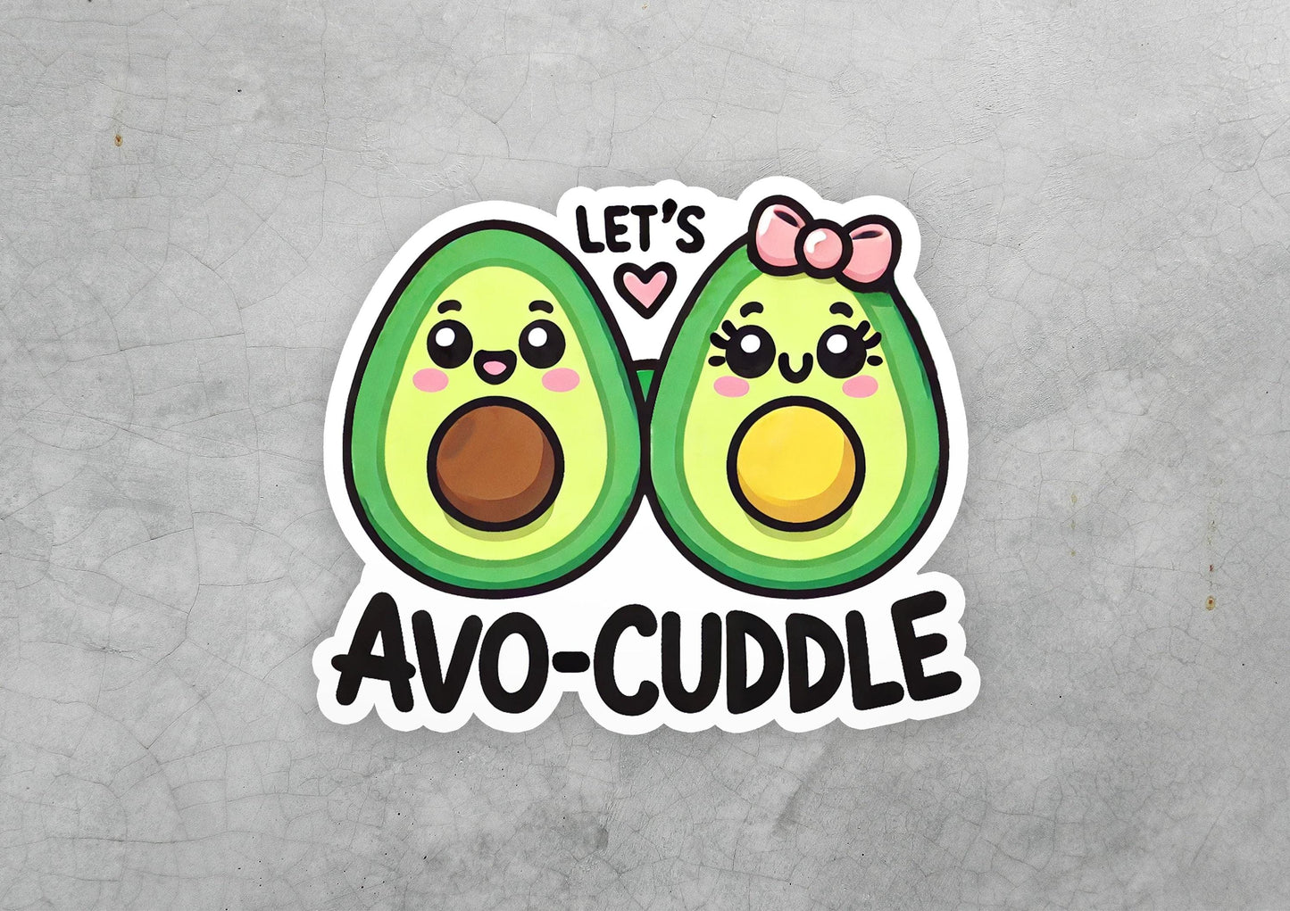 an avocado sticker with a bow on it