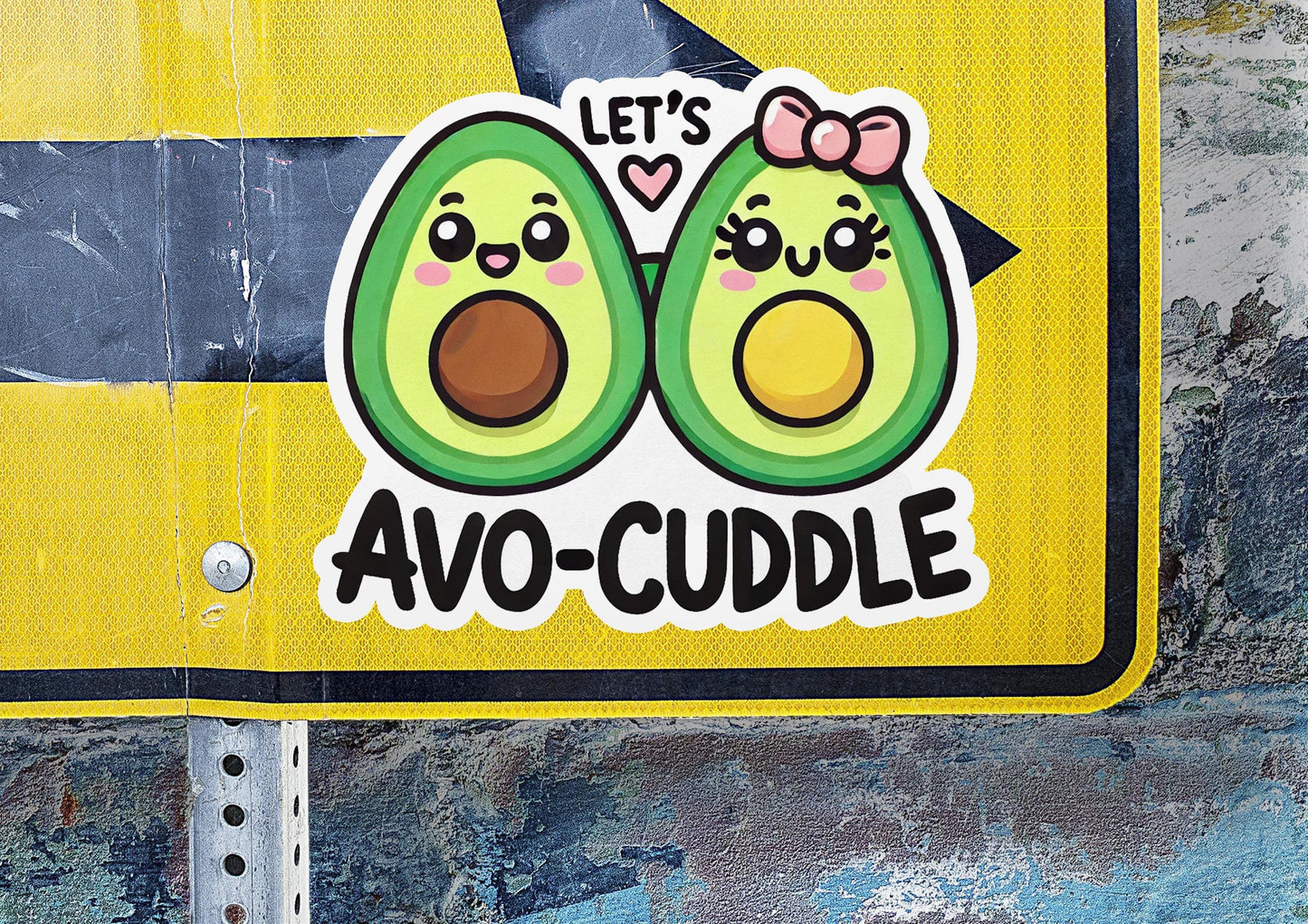 a street sign with two avocados on it
