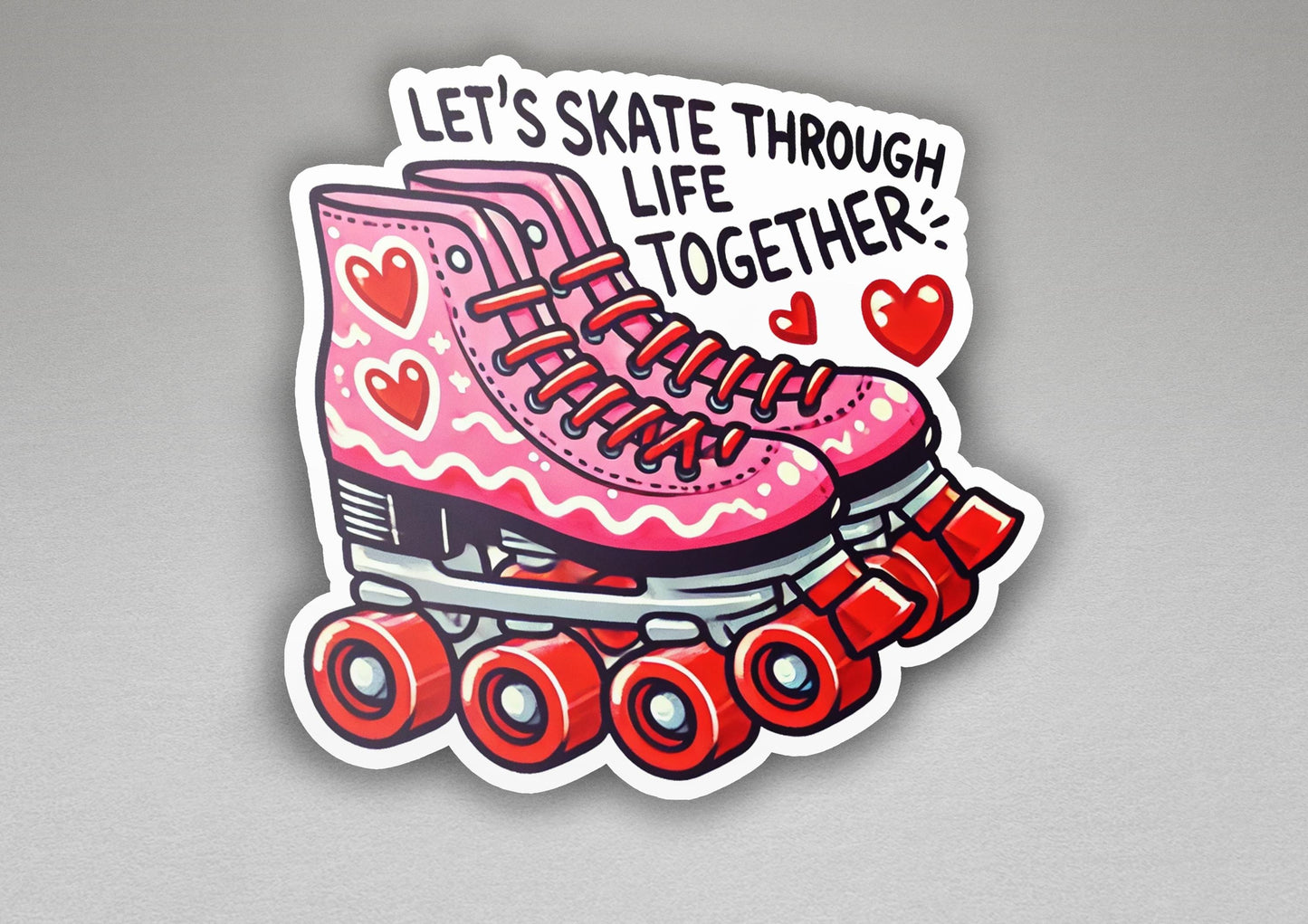 a sticker of a pink roller skate