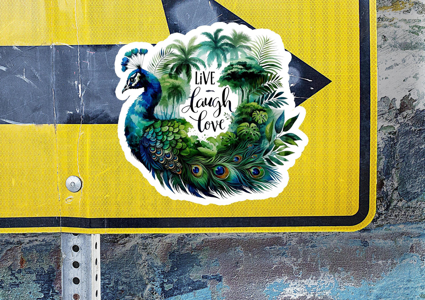 a street sign with a picture of a peacock on it