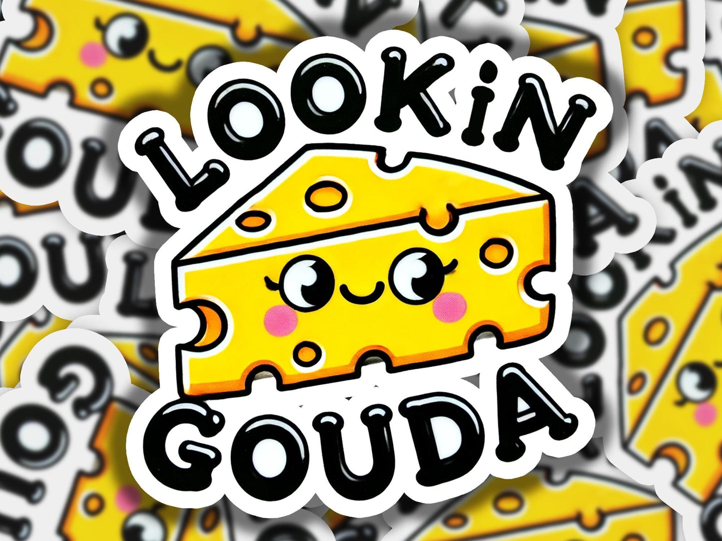 a bunch of stickers that say lookin goudaa