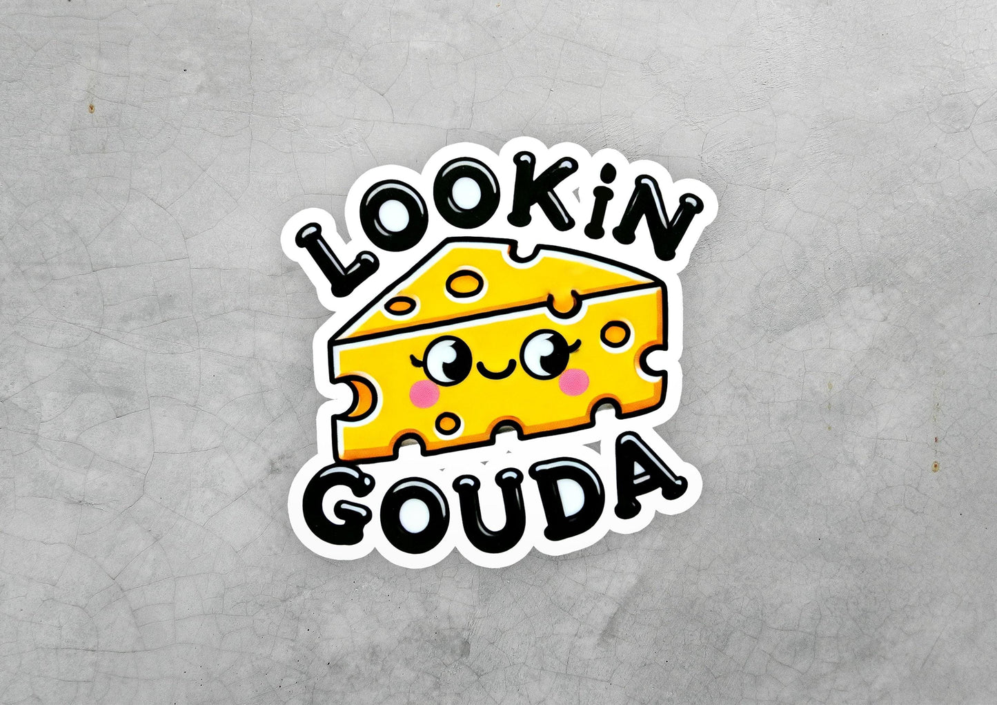 a sticker with a piece of cheese on it