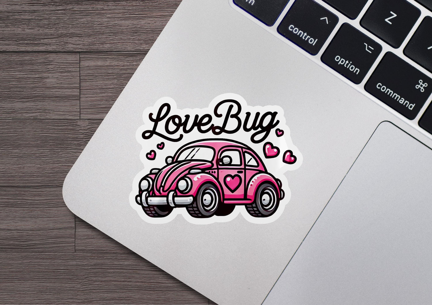 a sticker of a pink car with the word love on it