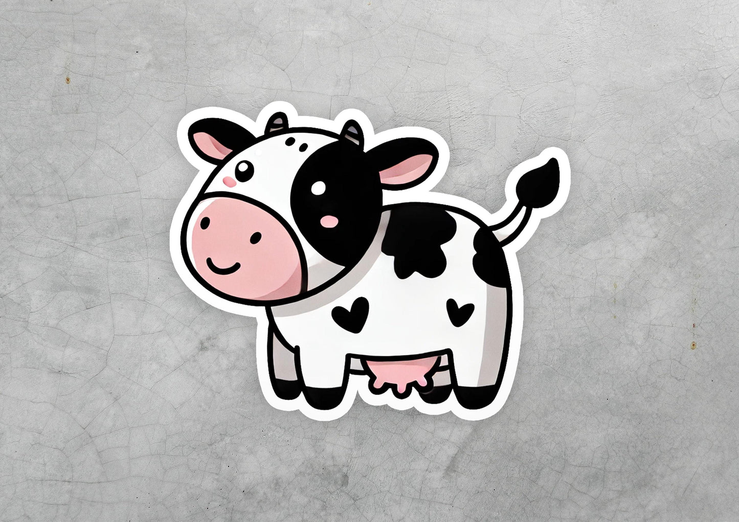 a sticker of a black and white cow