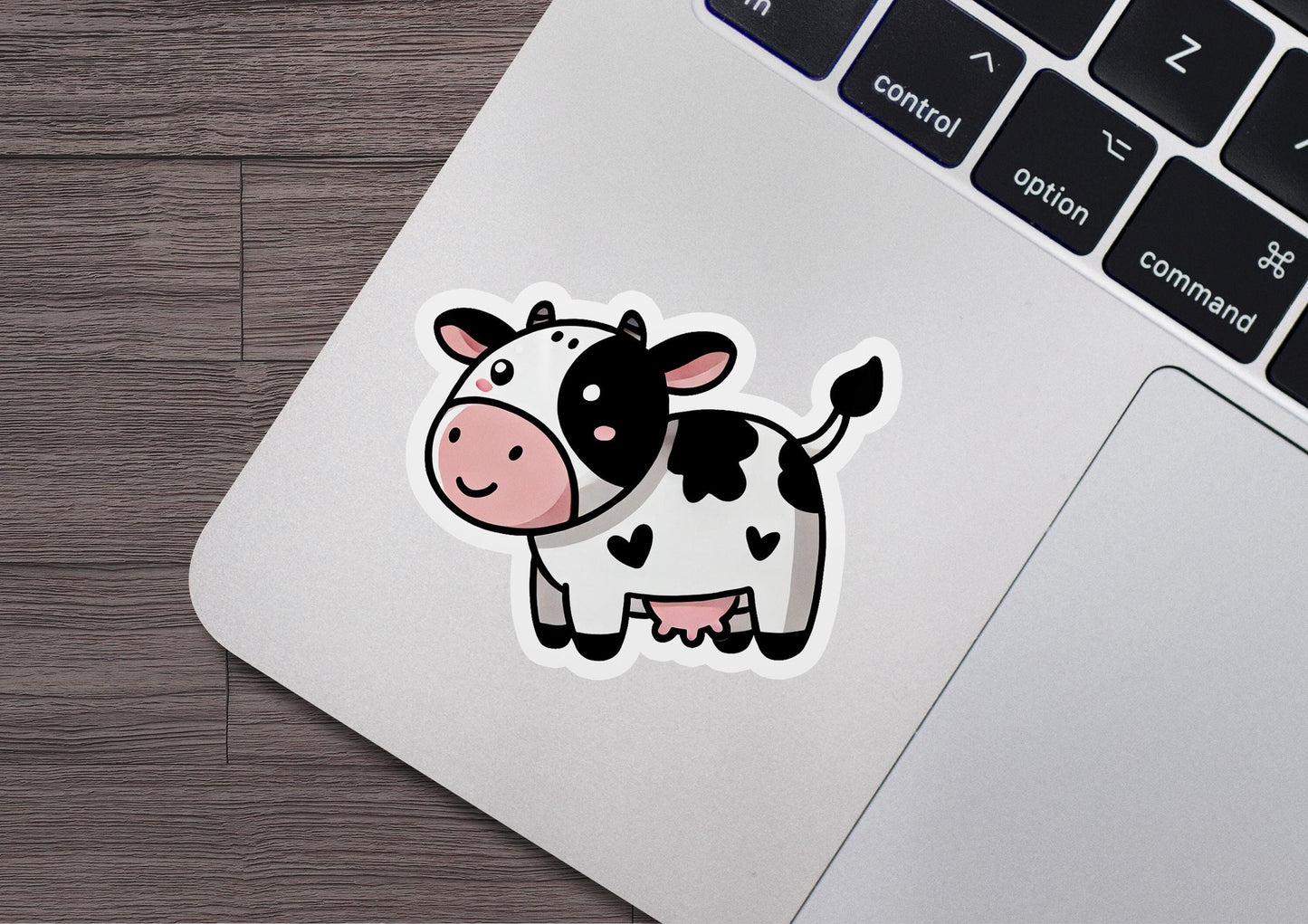 a sticker of a cow on a laptop