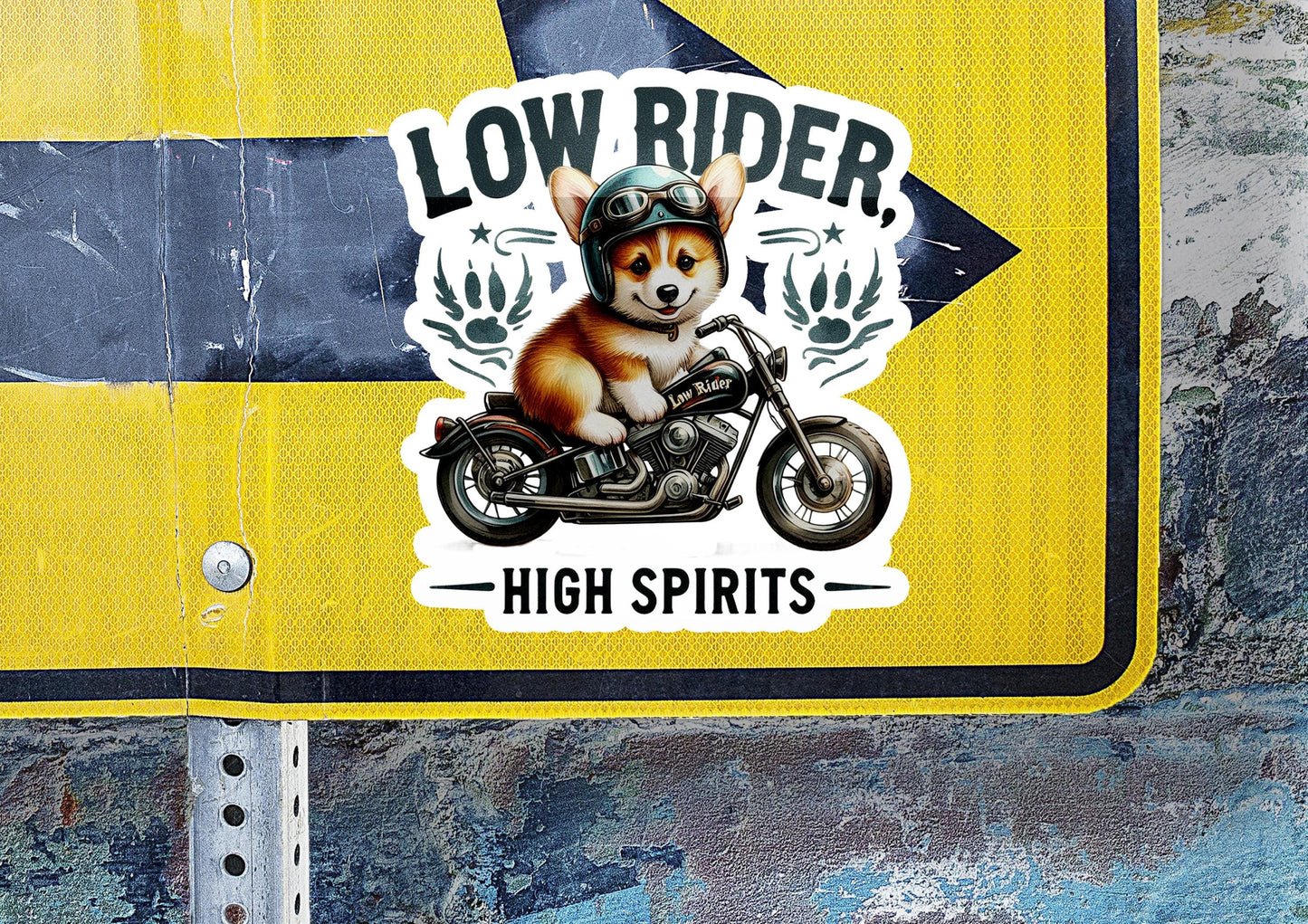 a sticker of a dog riding a motorcycle