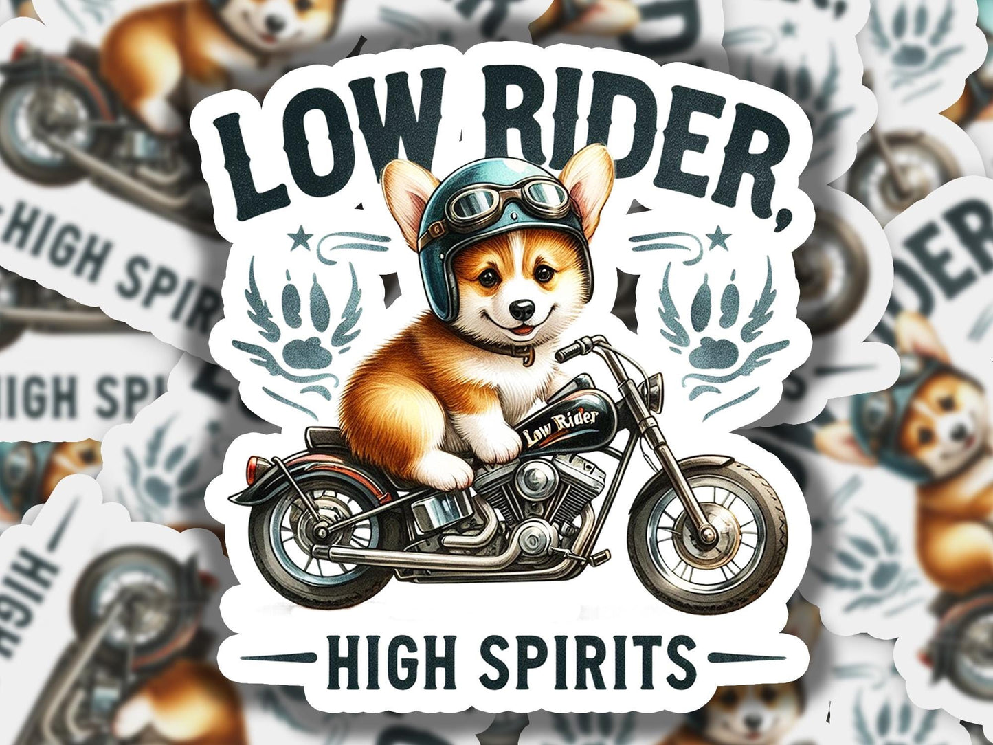 a sticker of a dog wearing a helmet and riding a motorcycle