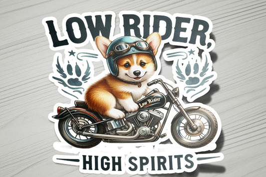 a sticker of a dog wearing a helmet and riding a motorcycle
