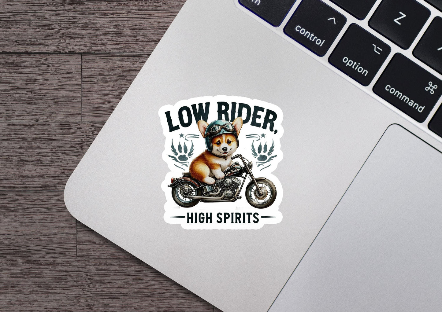 a sticker of a dog riding a motorcycle